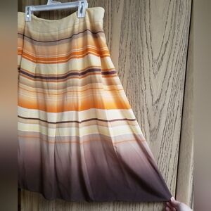 Talbots Pure Silk Midi Maxi Skirt Brown Ombre Fall Autumn Stripes Size 16W Lined